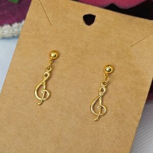 Gold Plated Music Note Dangle Earrings Light Weight